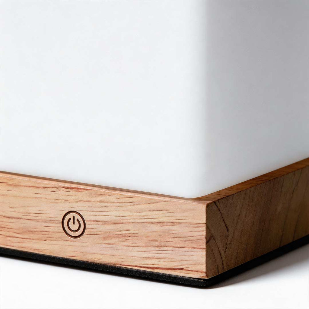 Modern Square Wooden LED Ambient Table Lamp for Bedroom or Living Room