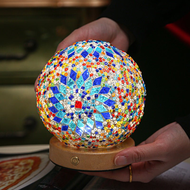 Vibrant Mosaic Stained Glass LED Table Lamp for Living Room Decor