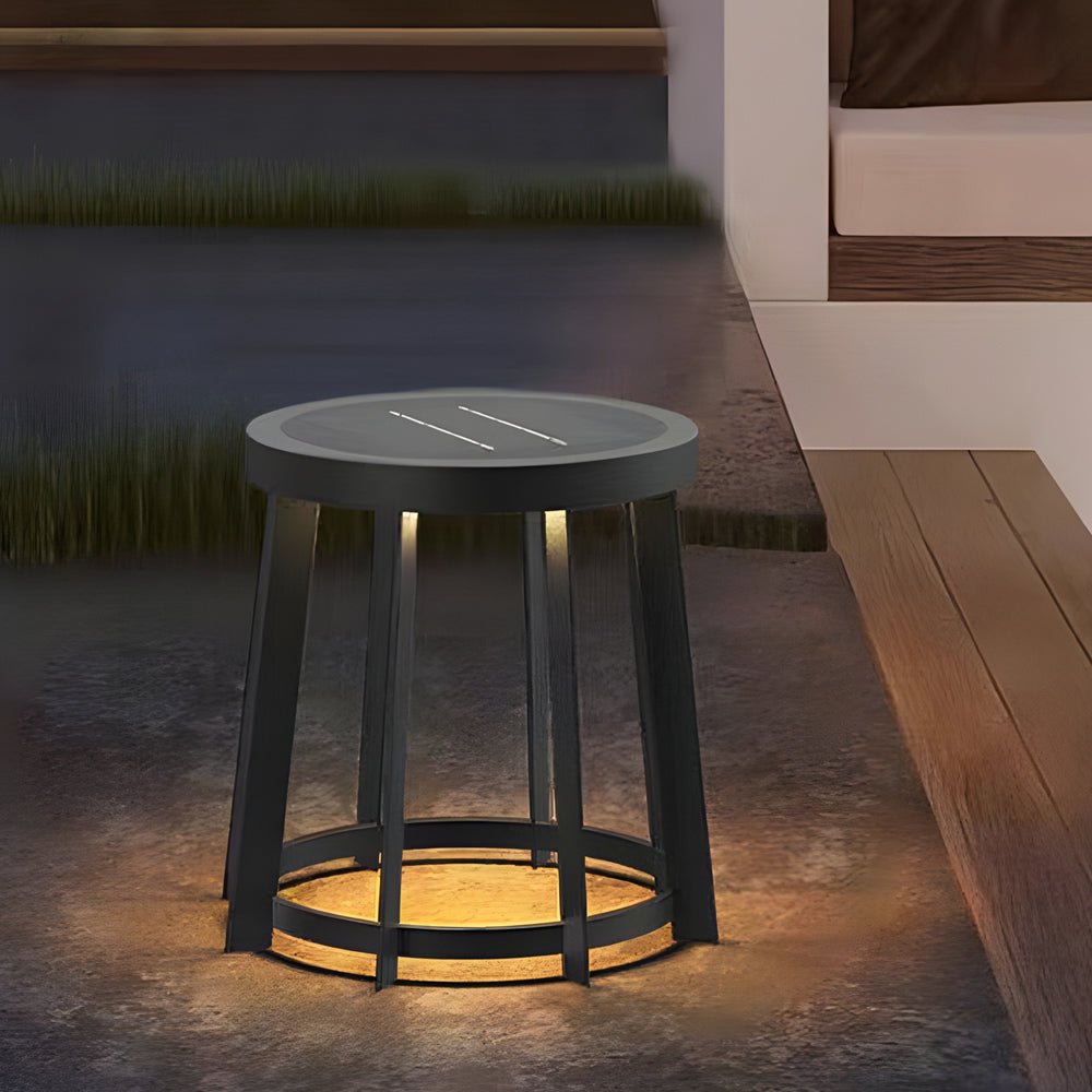 Stainless Steel Outdoor Round Stool Solar LED Light for Patios & Gardens