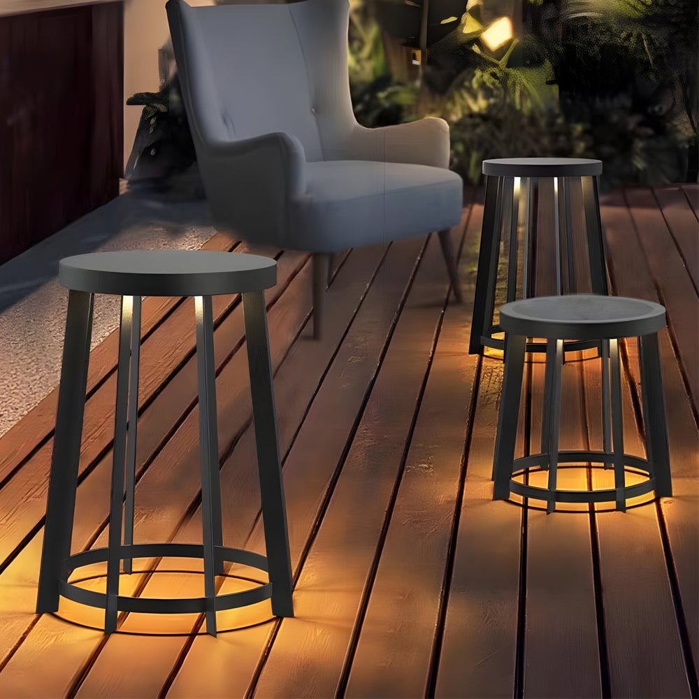 Stainless Steel Outdoor Round Stool Solar LED Light for Patios & Gardens