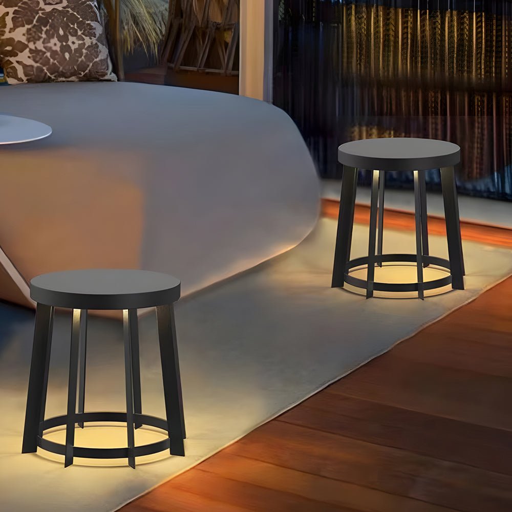 Stainless Steel Outdoor Round Stool Solar LED Light for Patios & Gardens