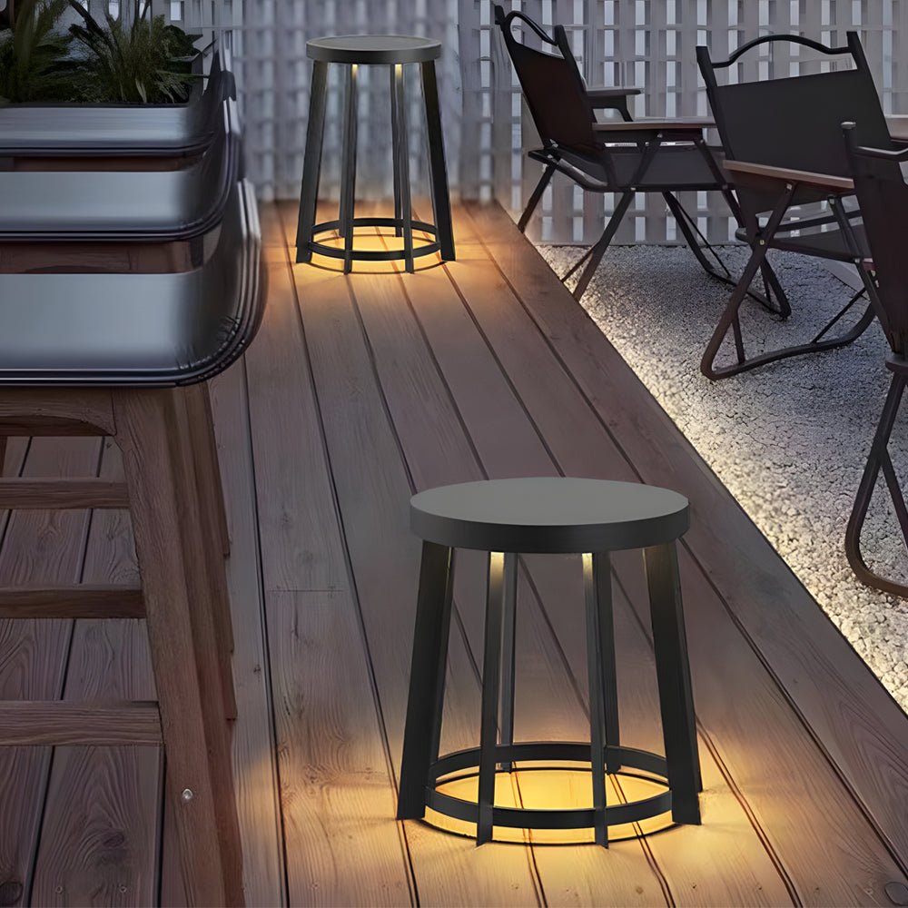 Stainless Steel Outdoor Round Stool Solar LED Light for Patios & Gardens