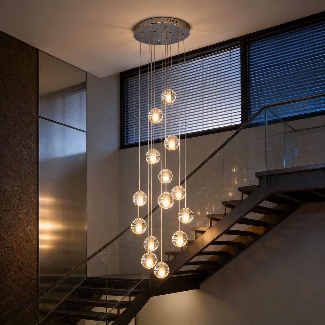 Modern Crystal Round Ball Chandelier Pendant Light for Staircase Decor