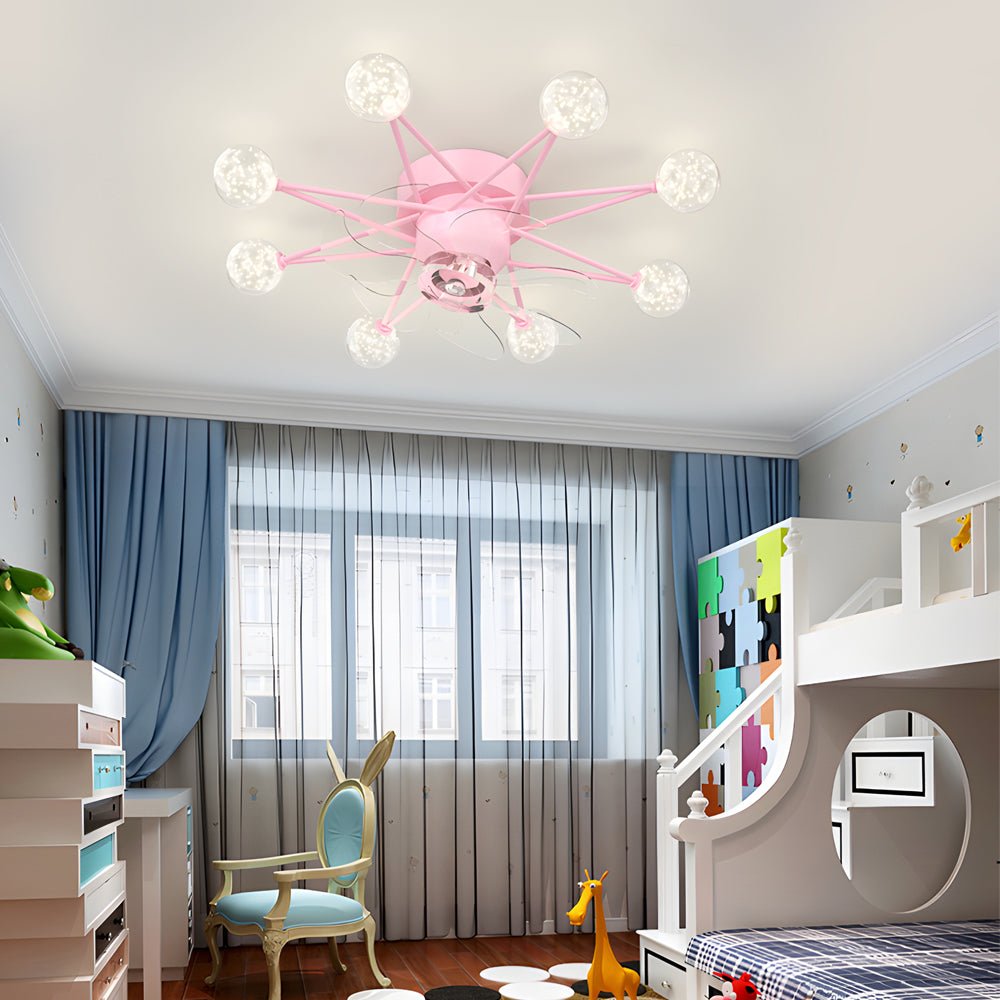 Star-Shaped Adjustable Light Indoor Ceiling Fan with LED, White Finish