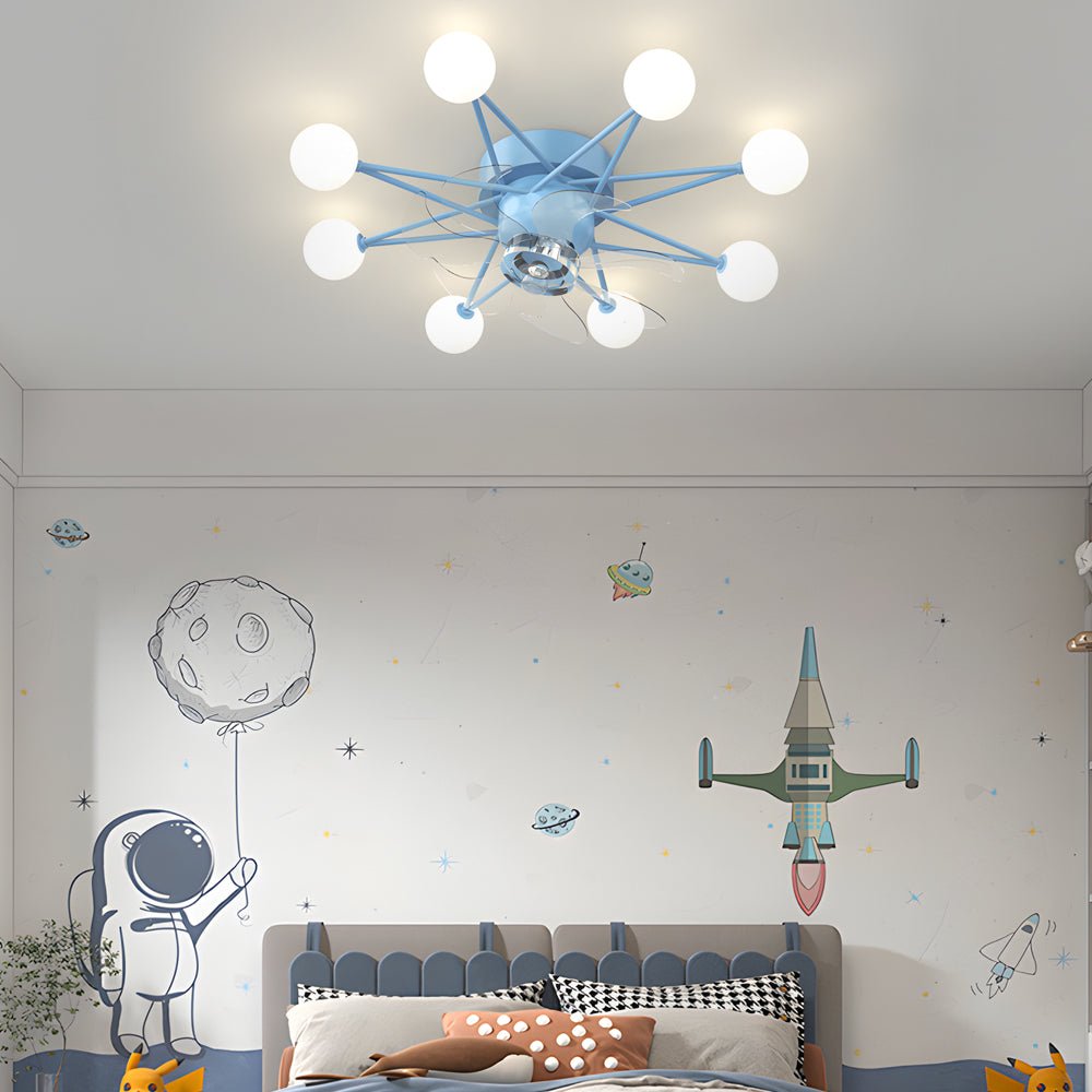 Star-Shaped Adjustable Light Indoor Ceiling Fan with LED, White Finish