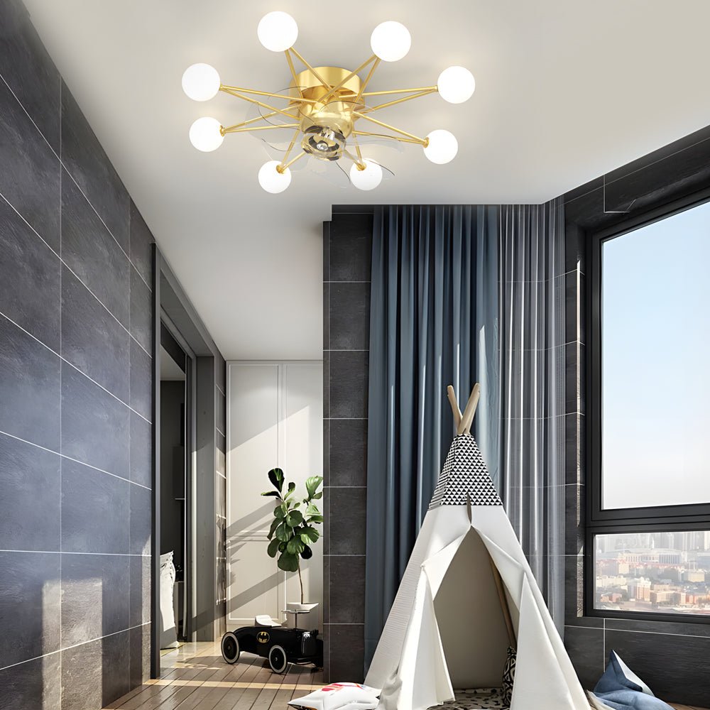 Star-Shaped Adjustable Light Indoor Ceiling Fan with LED, White Finish