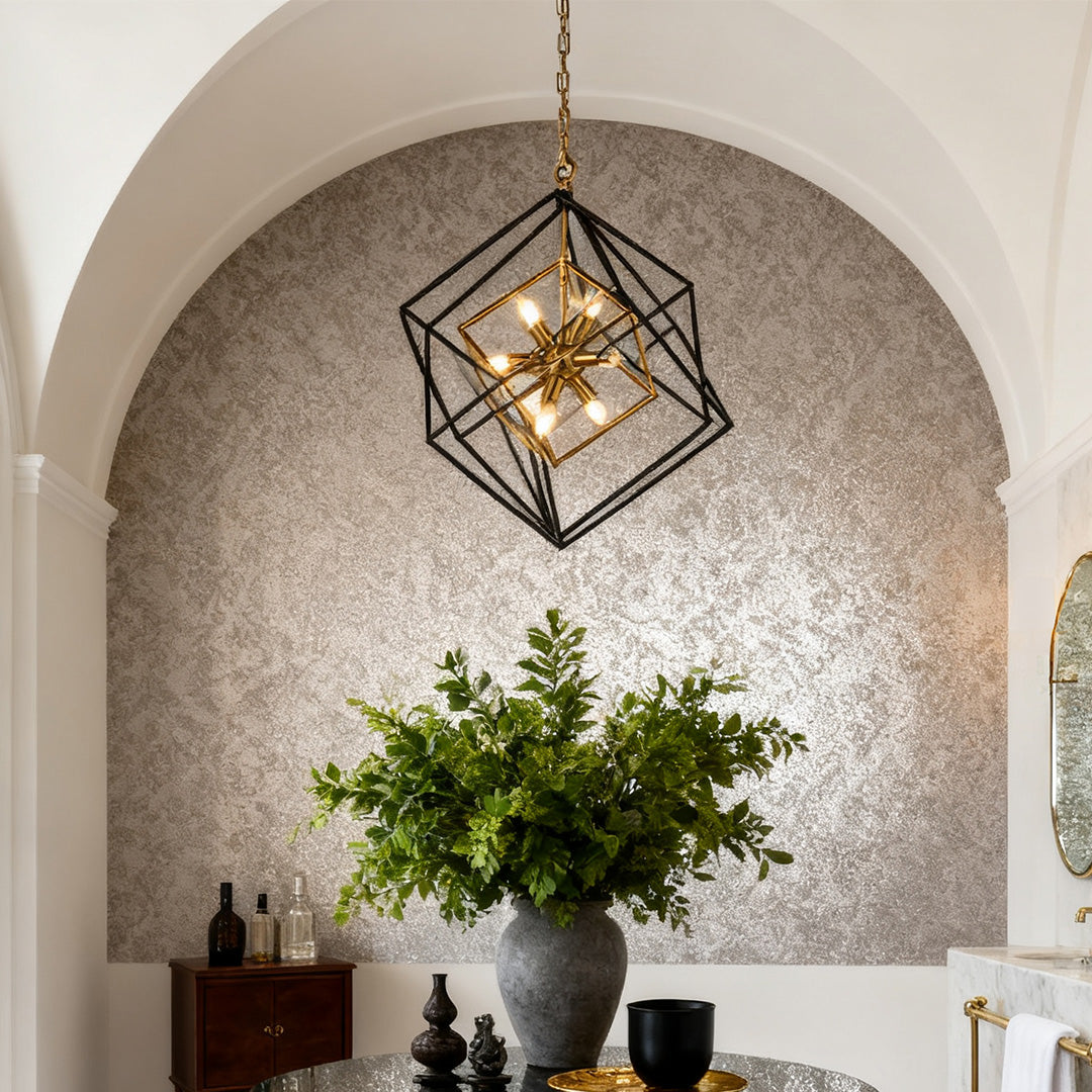 Dual-Color Industrial Iron Square Pendant Lights for Kitchen & Dining Room
