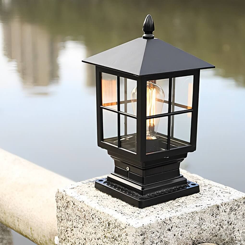 Traditional Black Waterproof LED Stone Light Pillar for Outdoor Use