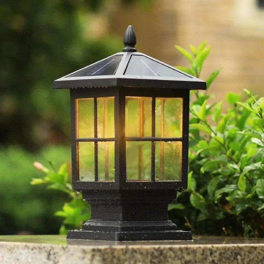 Traditional Black Waterproof LED Stone Light Pillar for Outdoor Use
