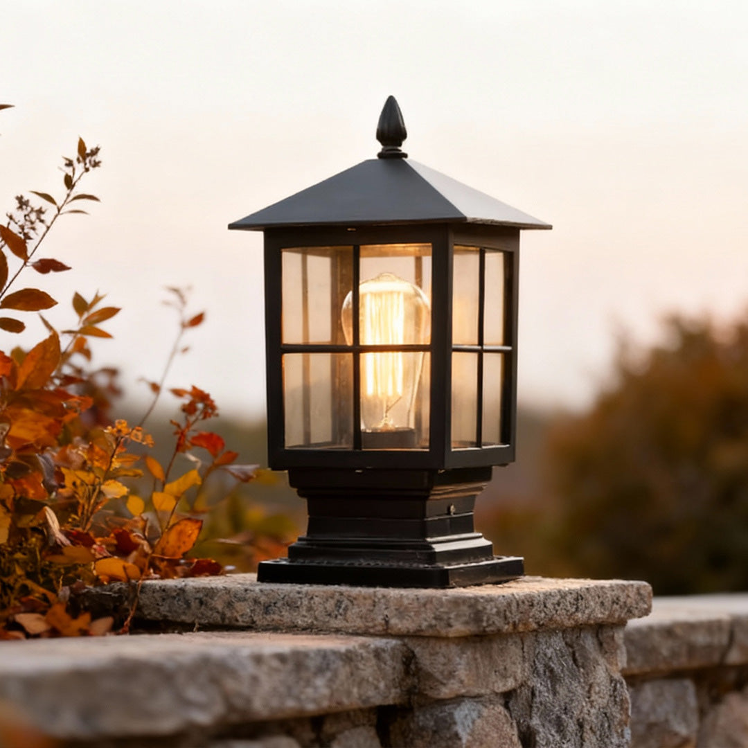 Traditional Black Waterproof LED Stone Light Pillar for Outdoor Use