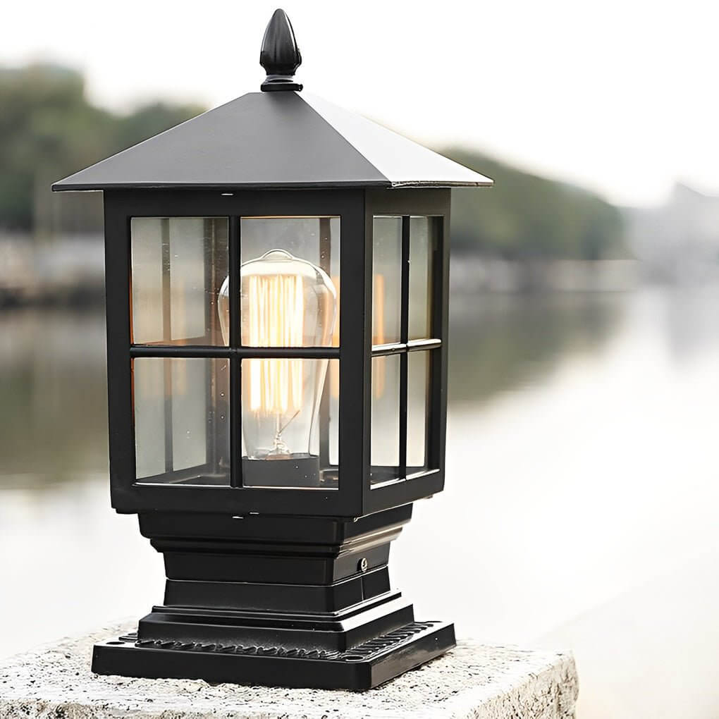 Traditional Black Waterproof LED Stone Light Pillar for Outdoor Use
