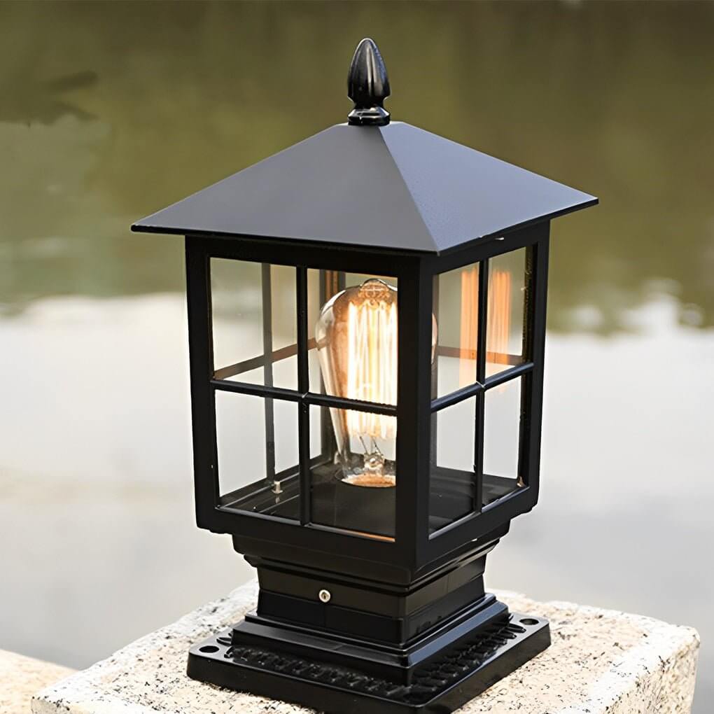 Traditional Black Waterproof LED Stone Light Pillar for Outdoor Use