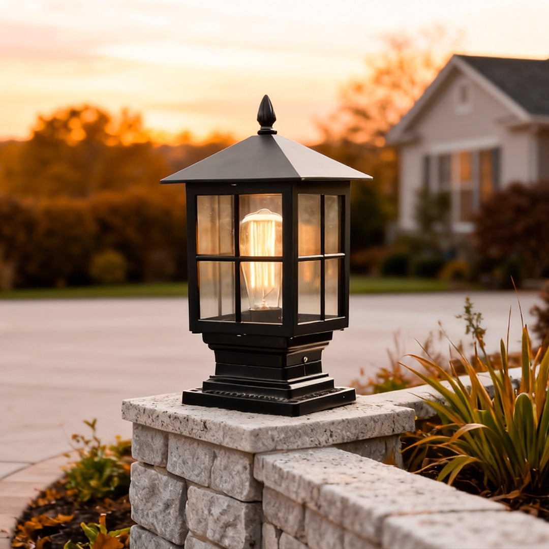 Traditional Black Waterproof LED Stone Light Pillar for Outdoor Use