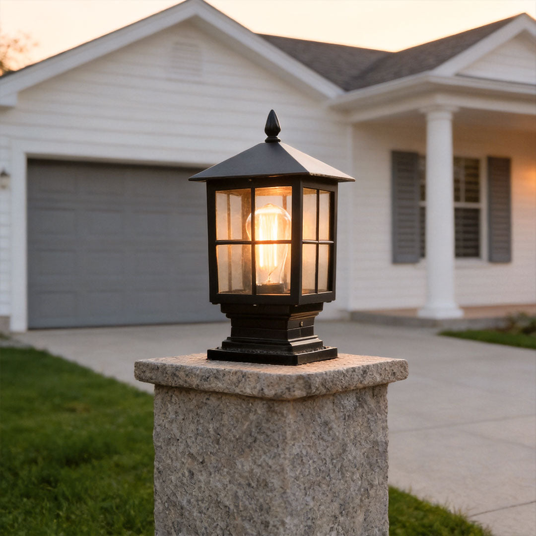 Traditional Black Waterproof LED Stone Light Pillar for Outdoor Use