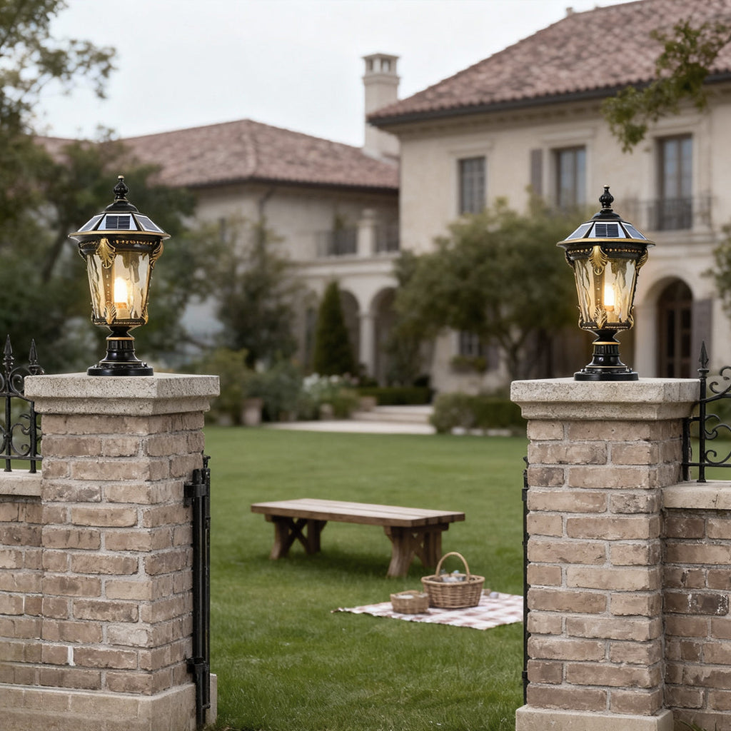 Vintage Stone-Style Aluminum Solar Post Cap Lamp for Outdoor Lighting
