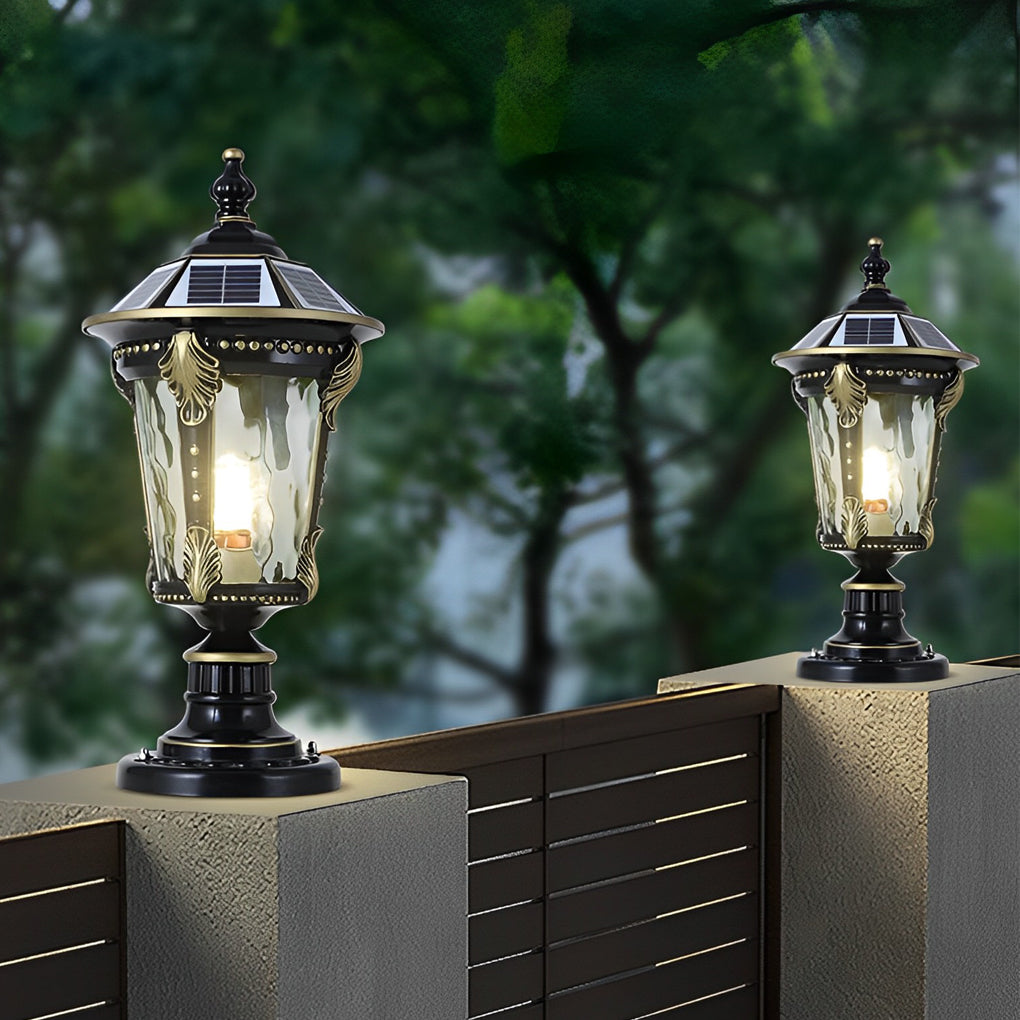 Vintage Stone-Style Aluminum Solar Post Cap Lamp for Outdoor Lighting