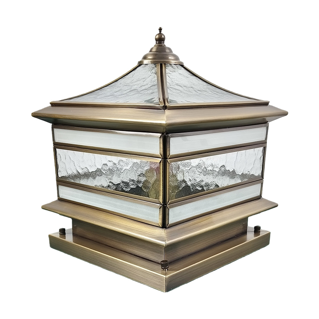 Retro Copper Stone Pillar Solar Fence Post Light for Outdoor Garden Use