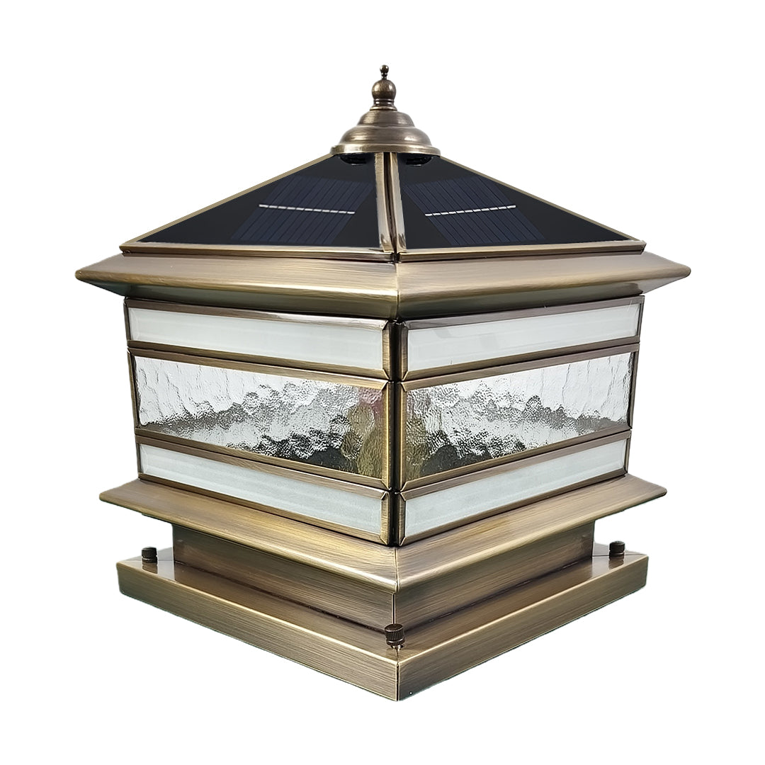 Retro Copper Stone Pillar Solar Fence Post Light for Outdoor Garden Use