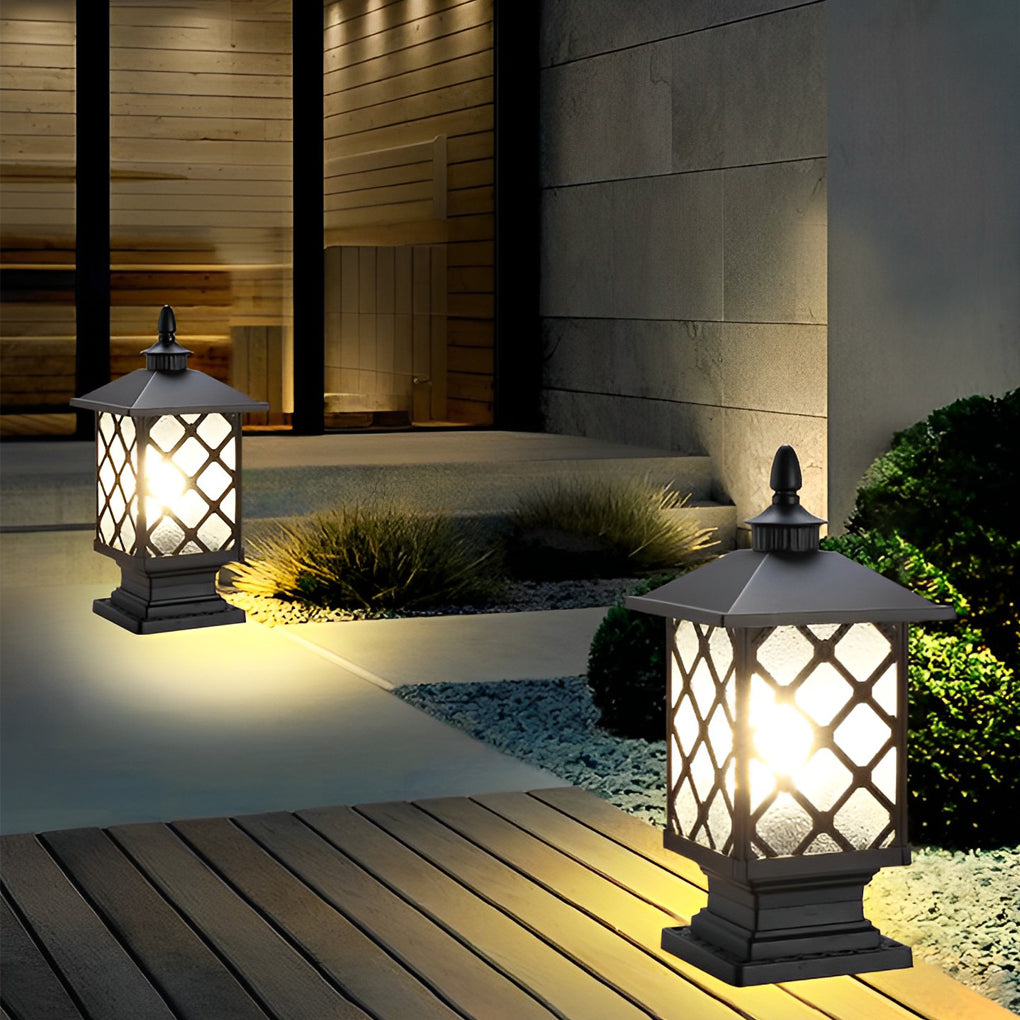 Retro Waterproof Outdoor Street Light Pillar in Black Metal for Patios