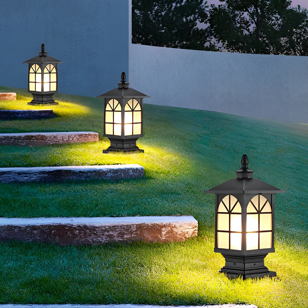 Retro Waterproof Outdoor Street Light Pillar in Black Metal for Patios