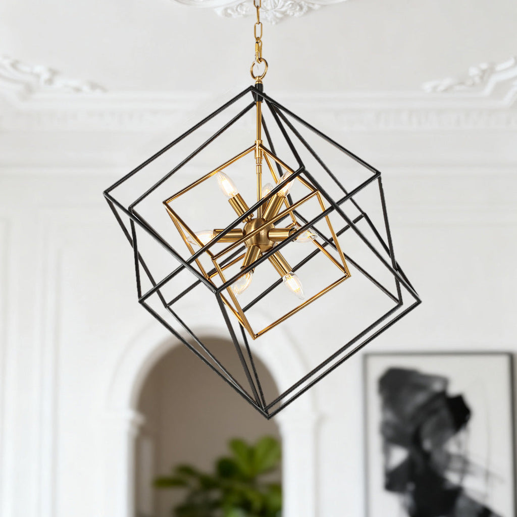Dual-Color Industrial Iron Square Pendant Lights for Kitchen & Dining Room