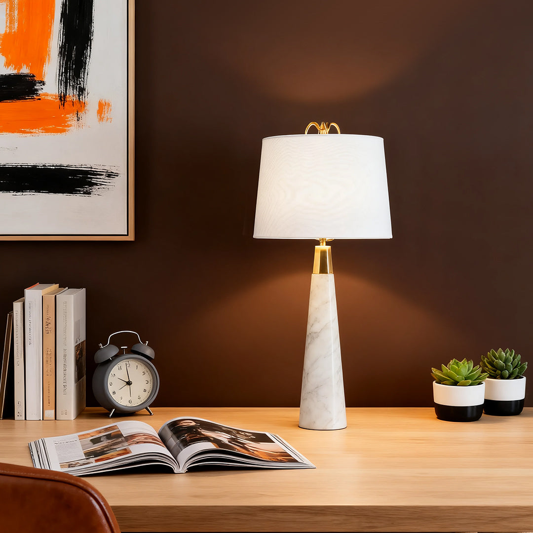 Elegant White Marble Tapered Table Lamp for Nordic Style Living Room