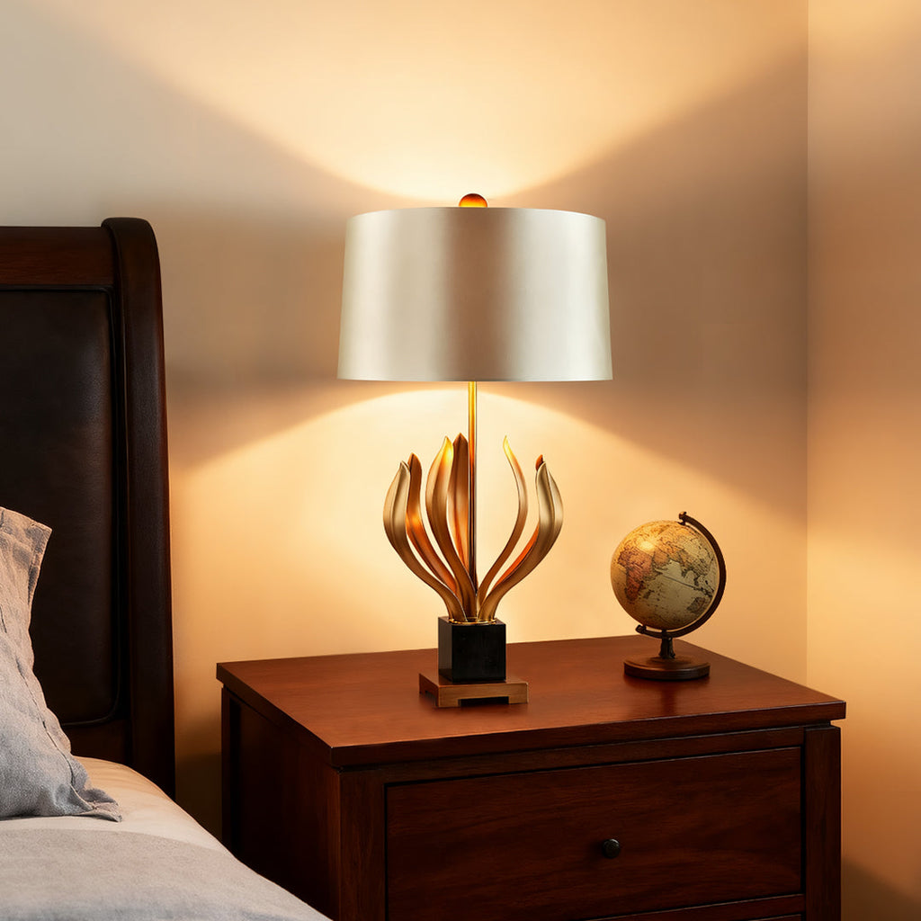 Rustic Vintage Metal Nightstand Lamp with Creative Fabric Shade for Bedroom