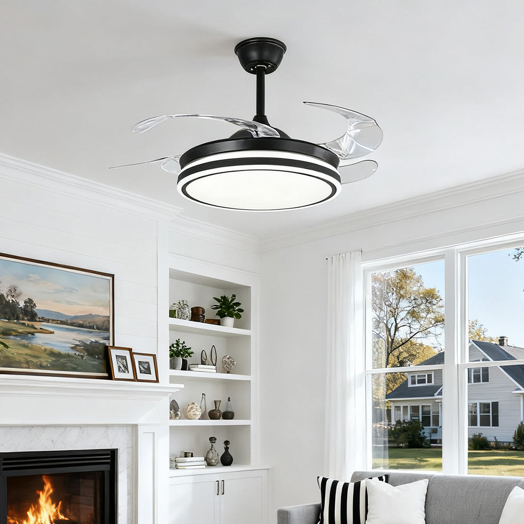 Modern Black All-Copper Ceiling Fan with Remote and Lights for Living Room