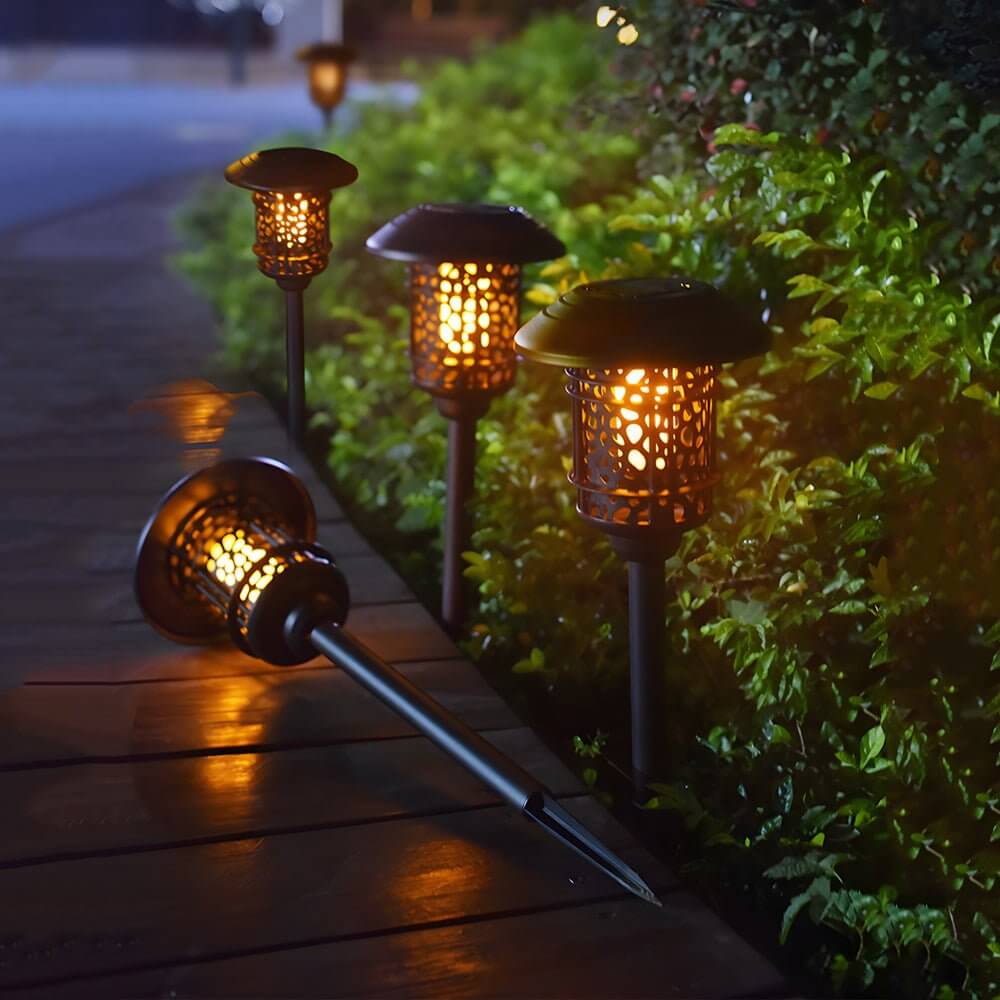 Sleek Black Solar Garden Stake Light with Flamed SMD LEDs - 22.4” Tall