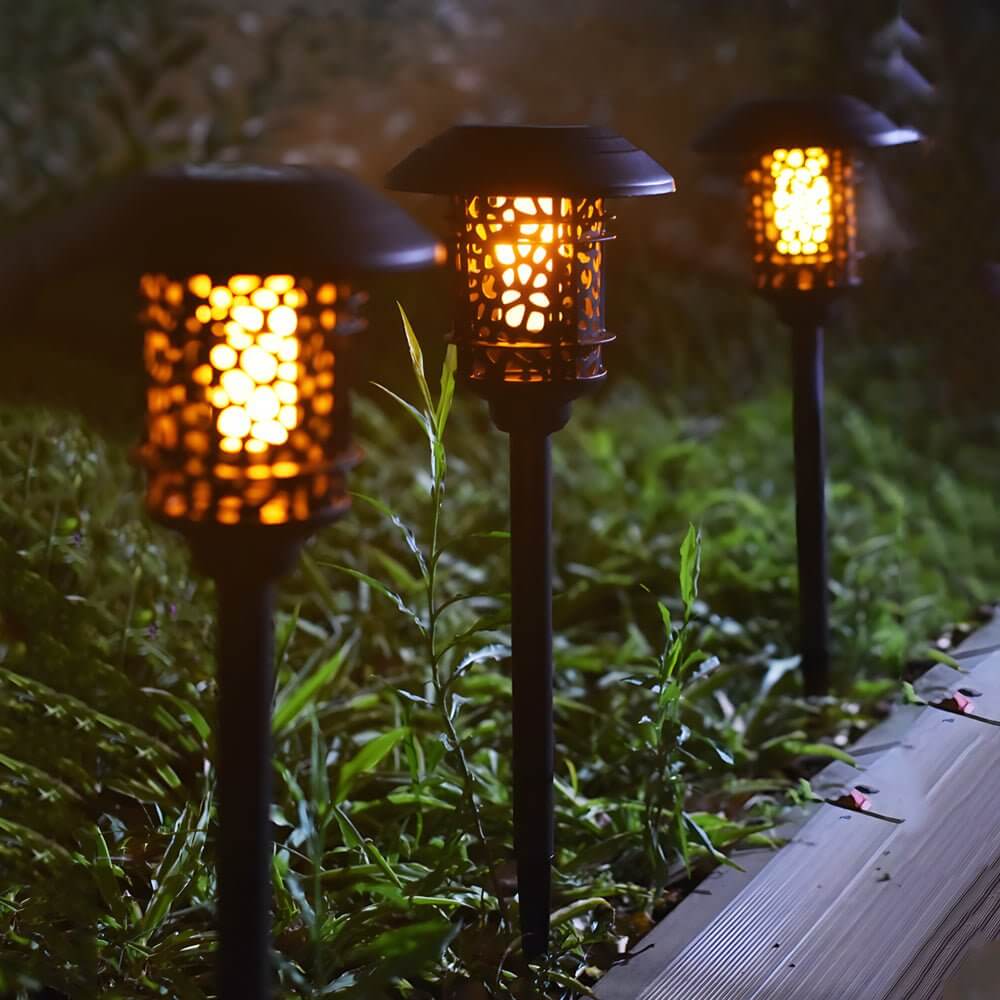 Sleek Black Solar Garden Stake Light with Flamed SMD LEDs - 22.4” Tall