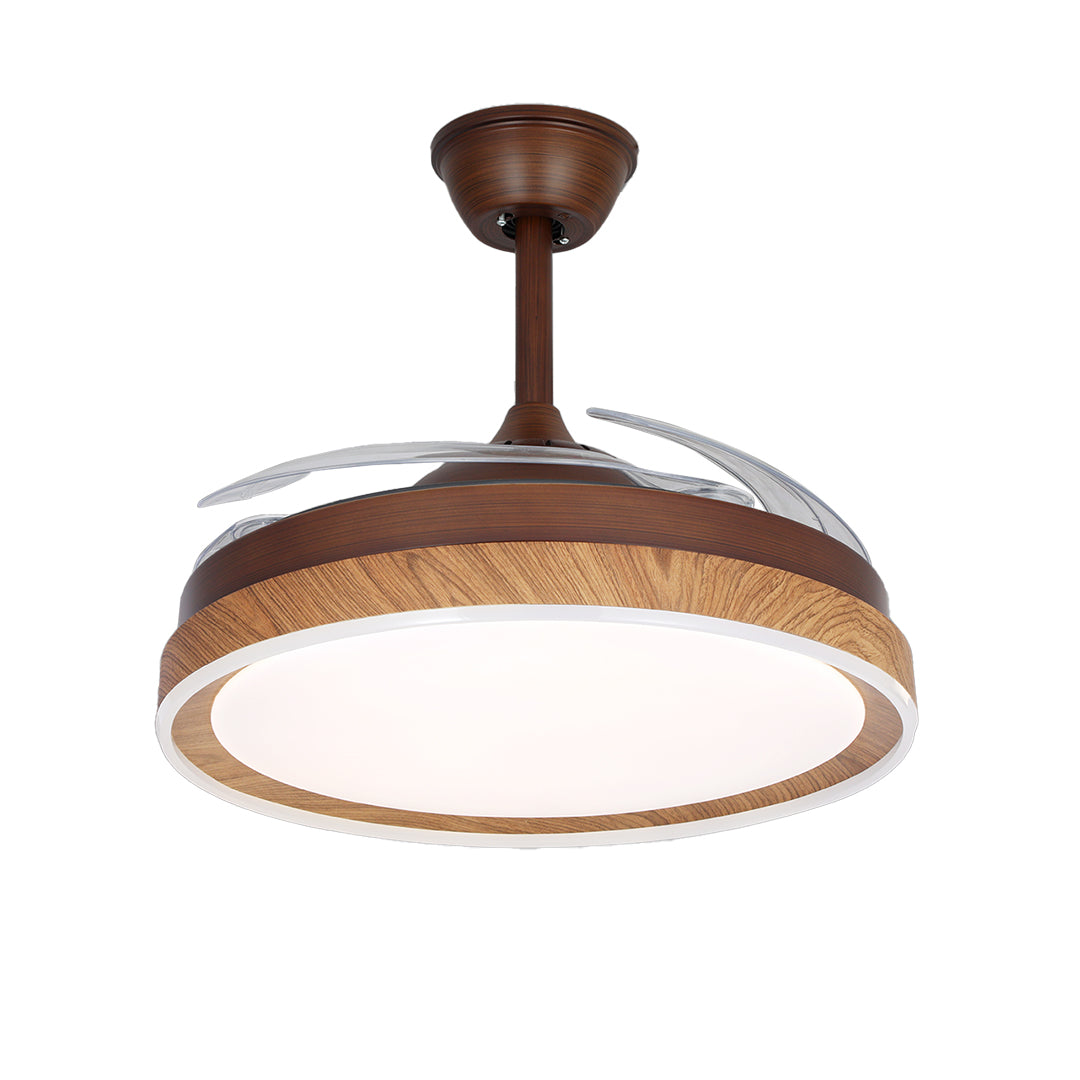 Rustic Walnut Wood Grain Ceiling Fan with 4 Lights for Living Room