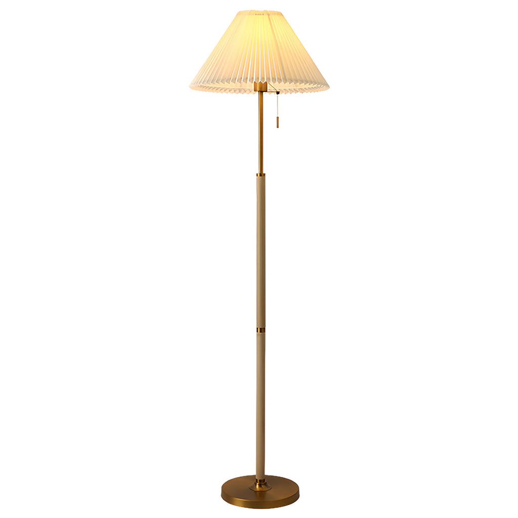 Elegant Wood Floor Lamp with Pleated Fabric Shade for Living Room Decor