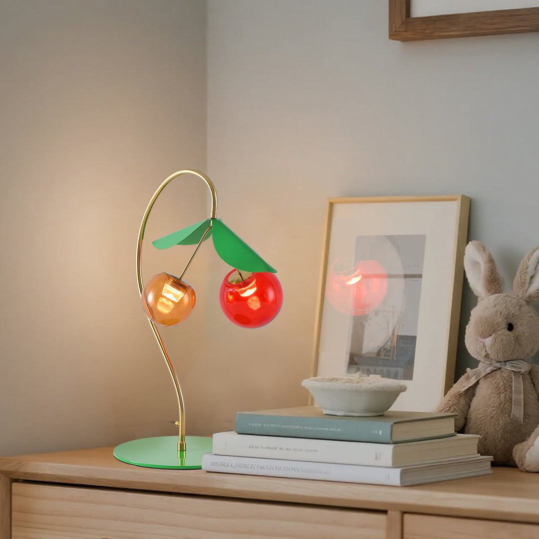 Modern Cherry Stained Glass Dual-Head LED Table Lamp for Bedroom & Living Room