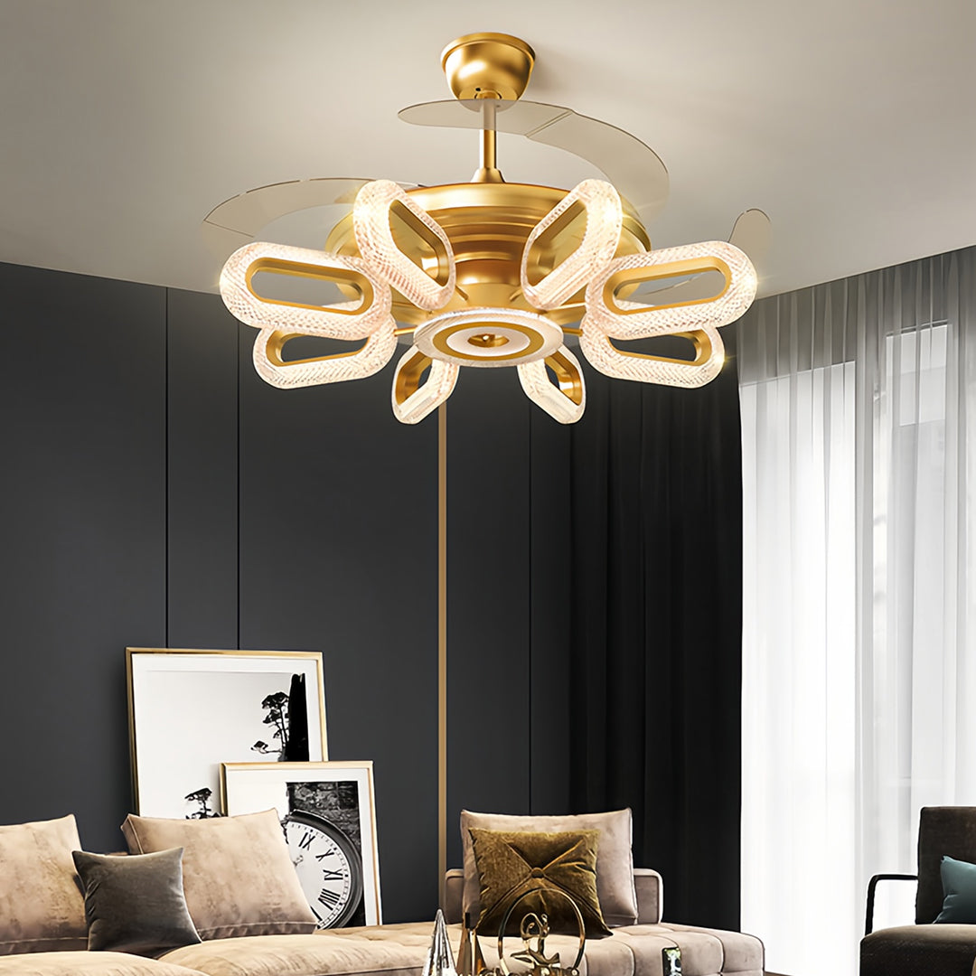 Elegant Gold Iron LED Ceiling Fan Light for Living Room & Bedroom