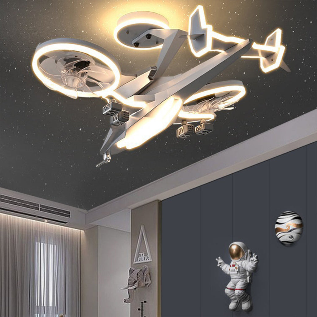 Fighter Jet Ceiling Fan with Full Spectrum Light for Kids' Room Decor