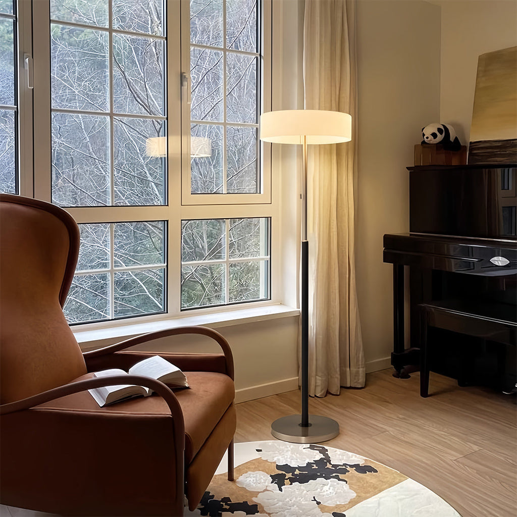 Elegant Tall LED Floor Lamp with Drum Shade for Living Room Decor
