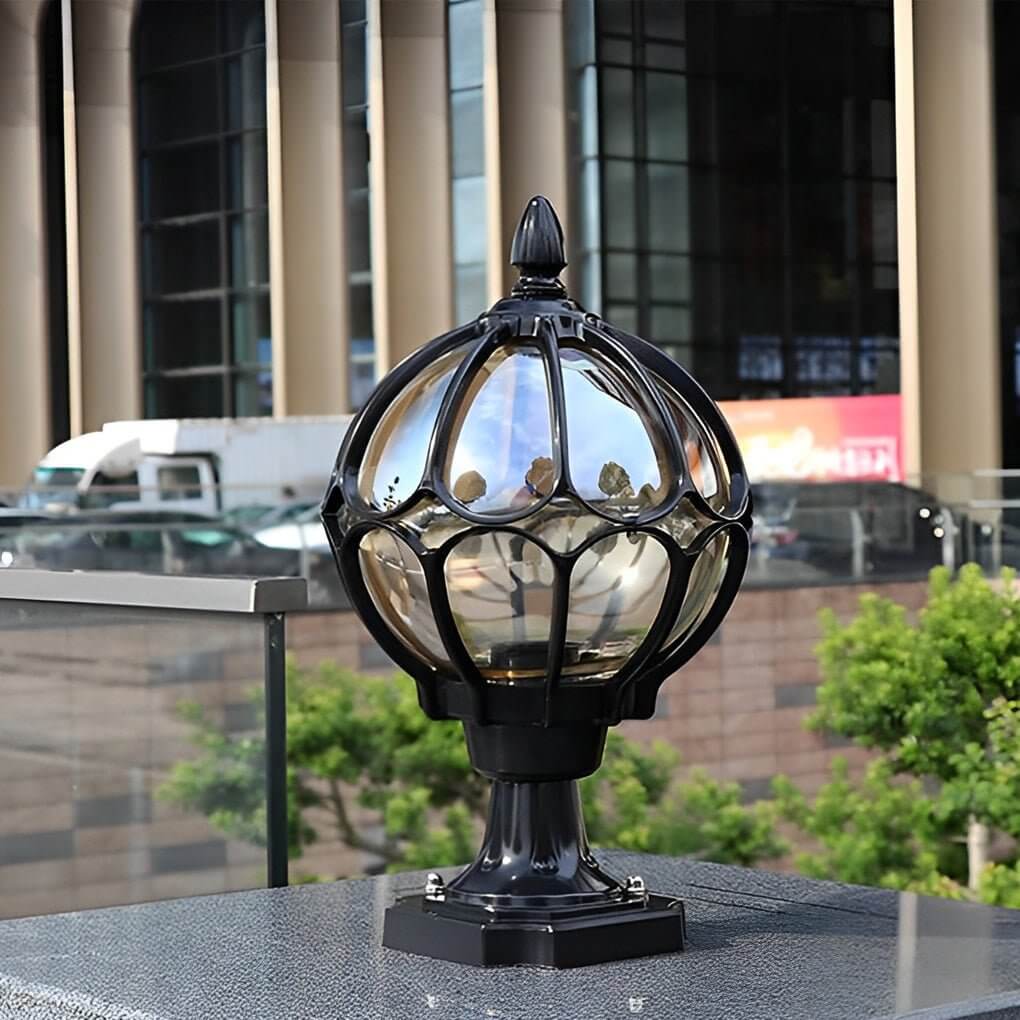 Vintage Copper-Finished Glass Globe Outdoor Post Light for Patios & Yards