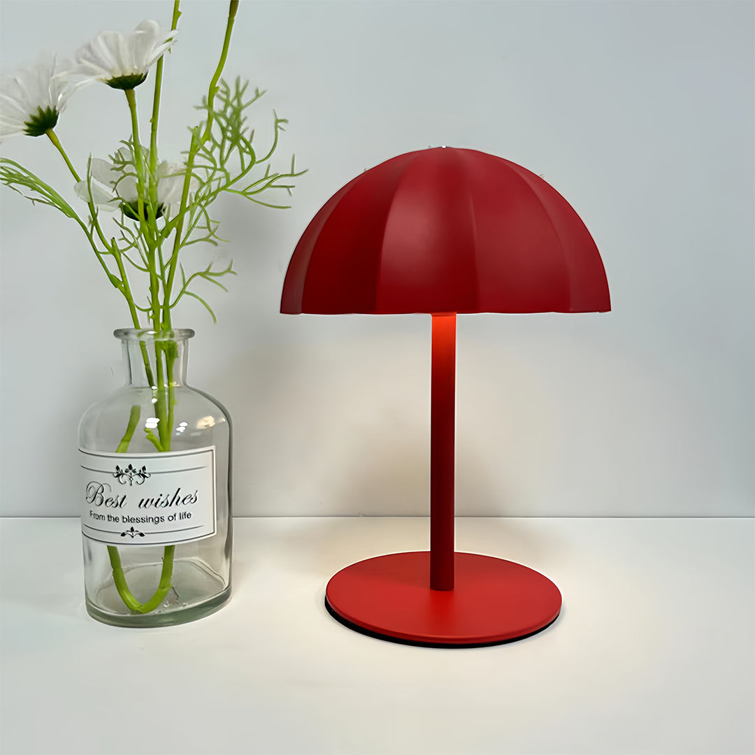 Minimalist White Metal Mushroom Table Lamp, Cordless & Rechargeable for Home