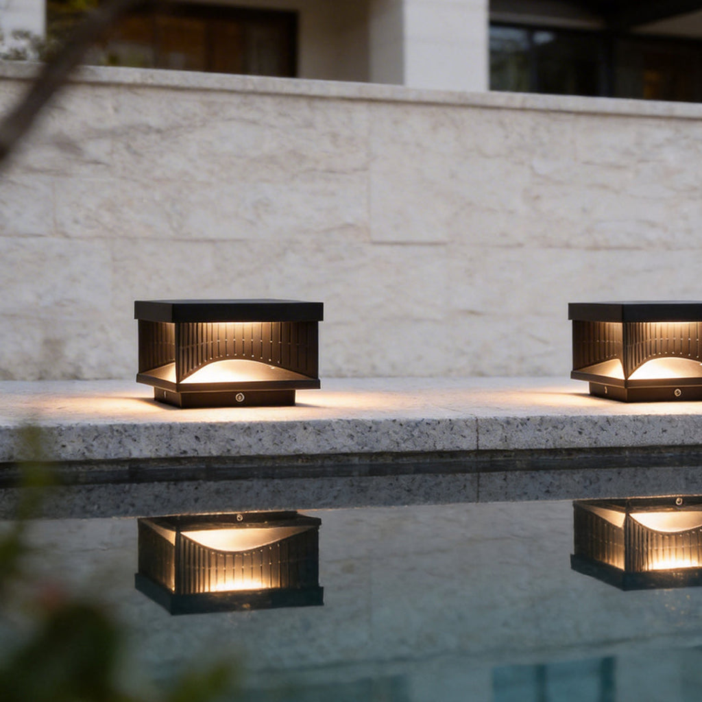 Modern Square LED Outdoor Pillar Light Fixture - Stylish Stripe Design