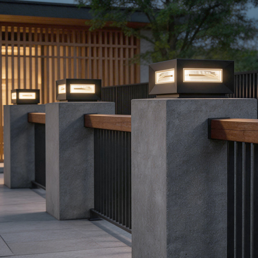 Modern White Square LED Solar Pillar Lights for Outdoor Fence Decor