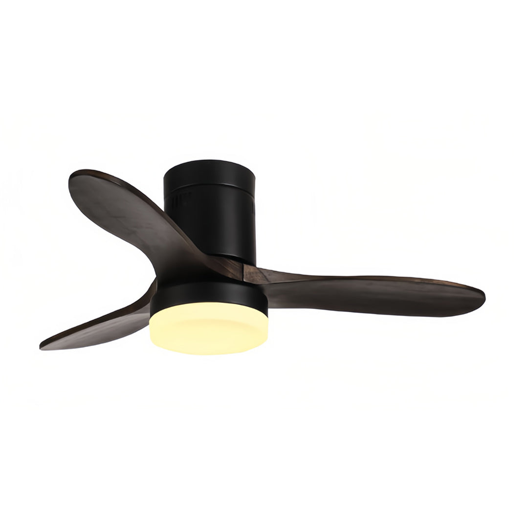 Rustic Wood Three-Blade LED Ceiling Fan with Remote Control for Living Room