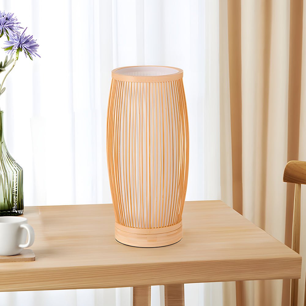 Handwoven Vintage Bamboo LED Table Lamp for Japanese-Inspired Décor