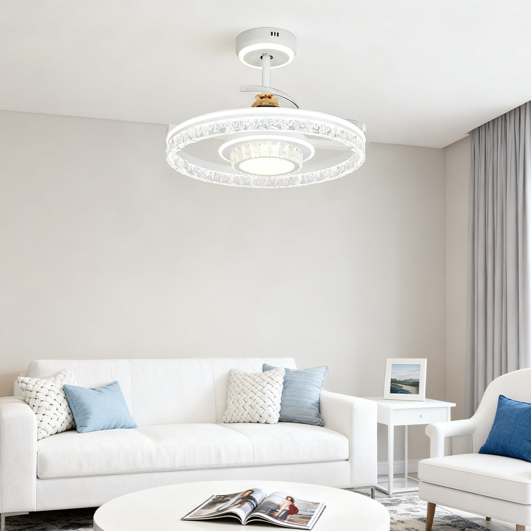 White Aluminum Nordic Ceiling Fan with Round Light for Modern Homes