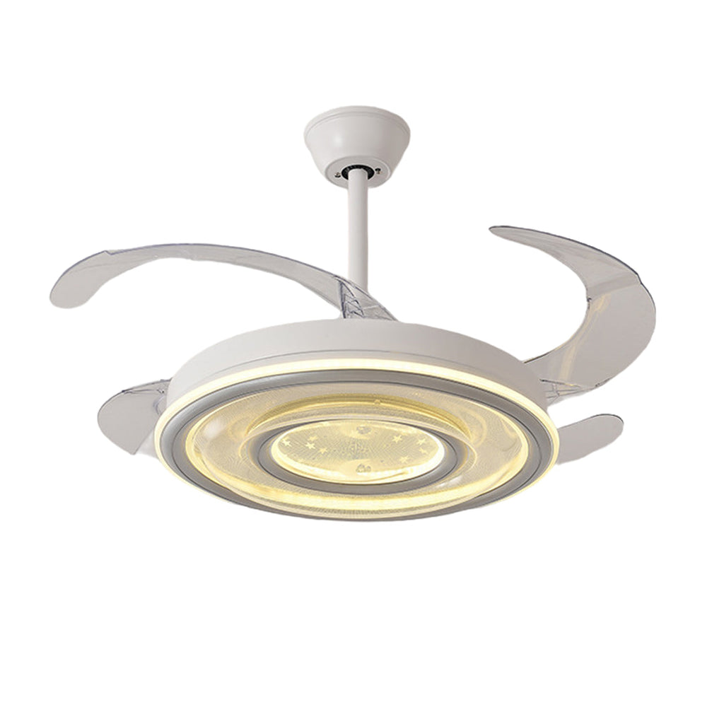 White Nordic Ceiling Fan with Light and Transparent Blades for Home