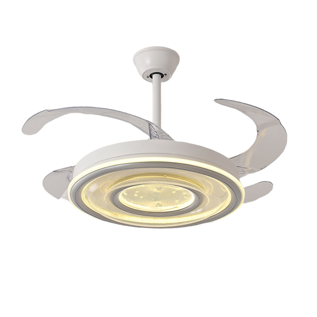 White Nordic Ceiling Fan with Light and Transparent Blades for Home