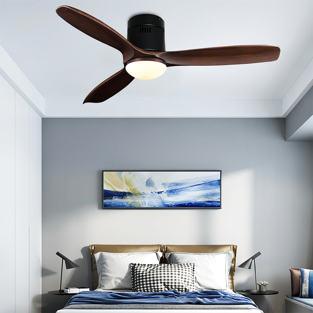 Modern Wood 3-Blade Ceiling Fan with Light for Living Room and Bedroom