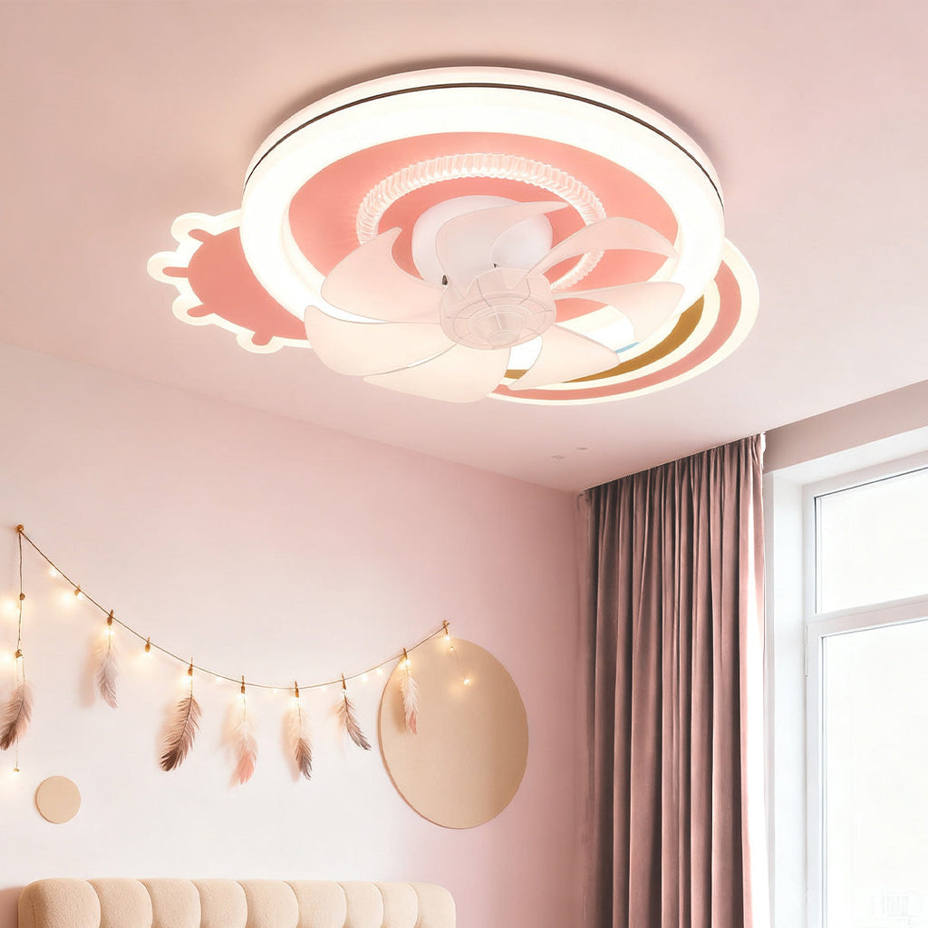 Elegant Pink and White LED Dimmable Ceiling Fan Light for Bedrooms