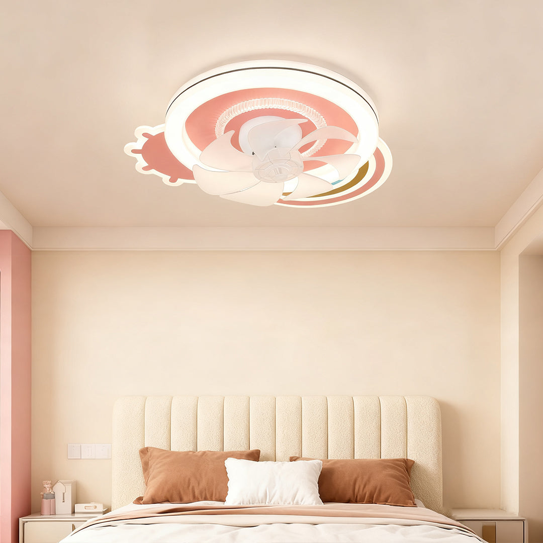 Elegant Pink and White LED Dimmable Ceiling Fan Light for Bedrooms