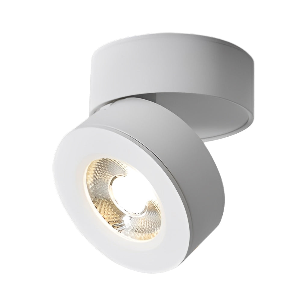 Round Adjustable Surface-Mounted Spotlight - Sleek White Finish for Living Room