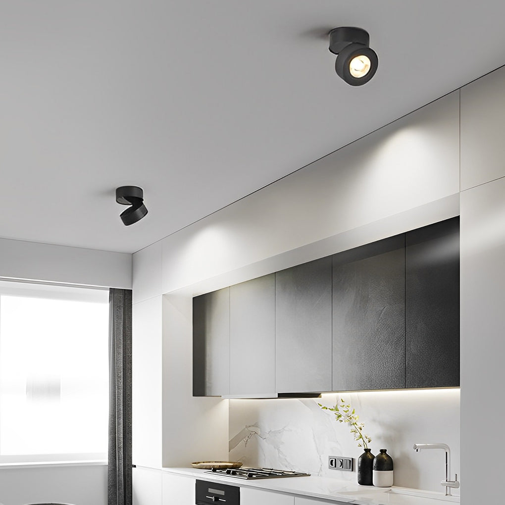 Round Adjustable Surface-Mounted Spotlight - Sleek White Finish for Living Room